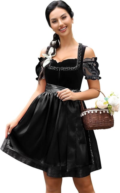 Korte Dirndl jurk dames 3-delig set voor Oktoberfest - Fluwelen klederdrachtmode