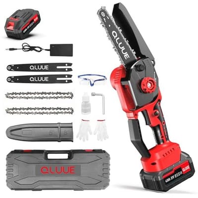 Mini draadloze kettingzaag, 8000 mAh, 6 inch mini-kettingzaag, met 1150W-motor, veiligheidsslot en meerdere accessoires, ideale handkettingzaag voor tuinieren, takken zagen, hout zagen, MC1-1