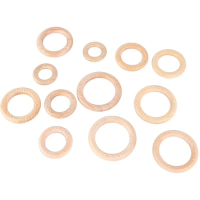 Lot de 12 anneaux en bois de 6 tailles différentes, anneaux en bois naturel, anneaux en bois brut pour l'artisanat du macramé 6 Sizes Set beige