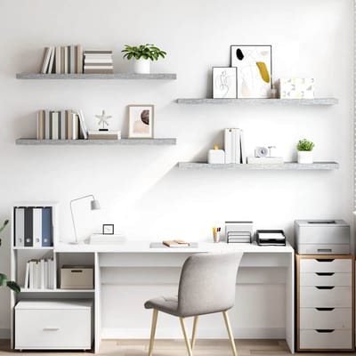 vidaXL - Wandschappen - zwevend - 4 - st - 120x23,5x3,8 - cm - MDF - betongrijs