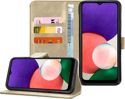 Hoesje geschikt voor Samsung Galaxy A22 4G - Bookcase Portemonnee Goud