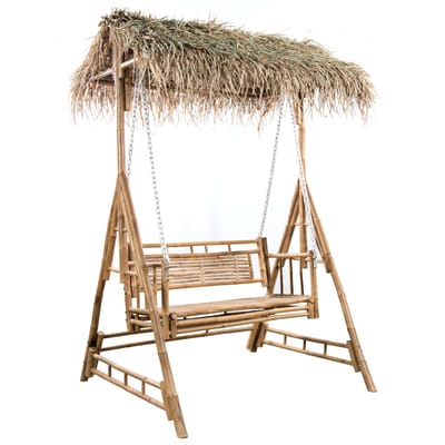 vidaXL - Schommelbank - 2-zits - met - palmbladeren - en - kussen - 202 - cm - bamboe