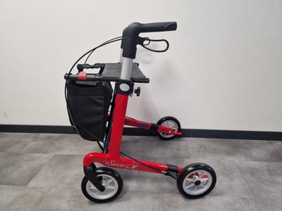 Rehasense Server CF Carbon Rollator Rood met dichte tas en zachte banden - 5 KG