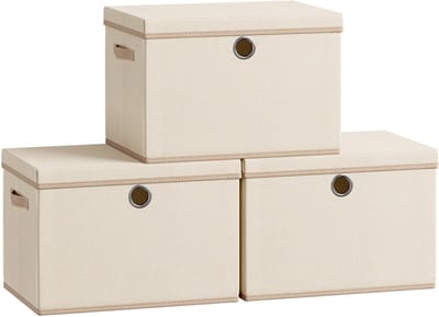 SONGMICS - Opbergbox - Opbergdoos - Set van 3 - Stapelbaar met Handgrepen - Voor Organisatie