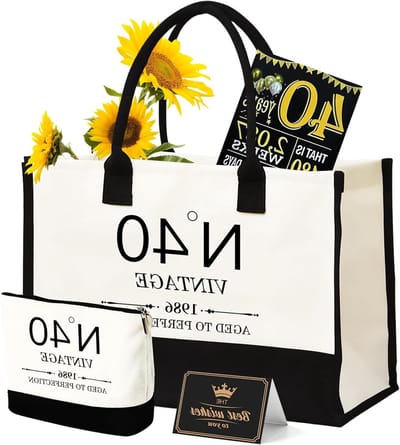 40e Verjaardag Cadeaus voor Vrouwen - Canvas Tote Bag, Vintage Handtas en Make-up Tas voor Moeder, Vriendin of Vrienden