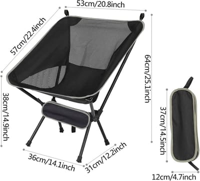 SnelShoppen - Lichtgewicht Campingstoel Klapstoel 150 kg Draagvermogen 600D Oxford-stof Grijs Voor Tuin Feest Vissen Wandelen Expedities