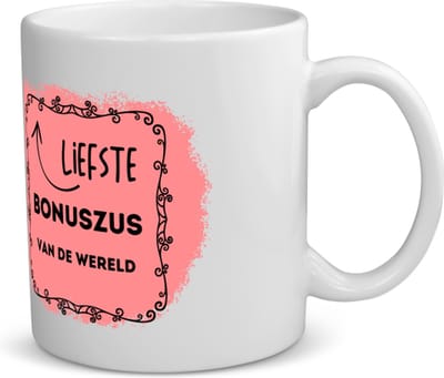 Akyol - liefste bonuszus van de wereld koffiemok - theemok - Zus - de liefste bonuszus - verjaardag - cadeautje voor zus - zus artikelen met opdruk - kado - geschenk - 350 ML inhoud