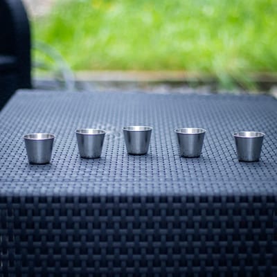 Candala 5 x stapelbare roestvrijstalen bekers in 45 ml, voor camping, outdoor, metalen beker, beker, beker, glas, herbruikbaar, zonder plastic, geschikt voor kinderen