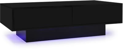 Gotagee Moderne zwarte hoogglans salontafel, 115 x 55 x 34 cm, met 2 lades, LED-verlichting en een draagvermogen van 30 kg - Elegante salontafel voor in de woonkamer