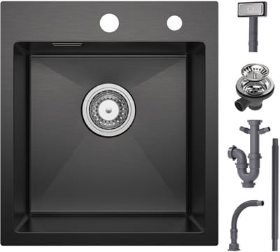 CECIPA max Spoelbak Antraciet 40x45CM - Spoelbakken met Kraangat - Spoelbak Keuken - Spoelbakken Keuken - Wasbak Keuken - RVS