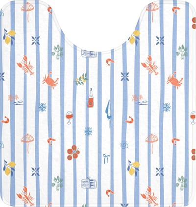 WC mat met uitsparing 55x60 cm - Antislip - Strepen - Blauw - Patroon - Zomer - Toiletmat met uitsnijding - Vloermat - Douchemat - Toilet tapijt - Toiletmatten