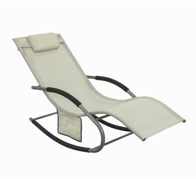 Bergson Ligstoel - Relaxstoel - Schommel - Ademend - Afneembaar Kussen - Tot 150 kg - 150x63 cm - Beige