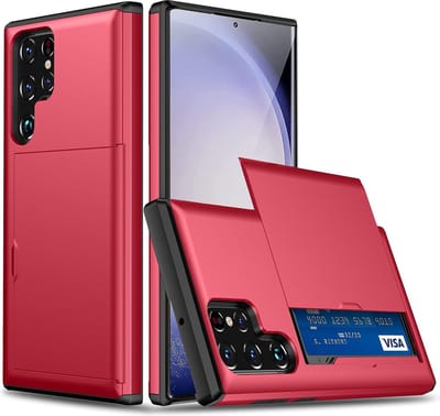 Hoesje Geschikt voor Samsung S23 Ultra Hoesje Rood - shockproof Backcover met pasjeshouder - Ruimte voor 2 pasjes