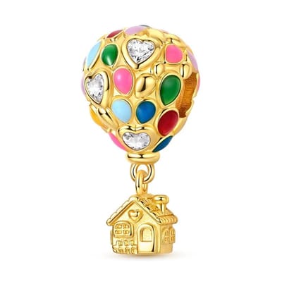 Fler® | Bedel | Past op populaire bedelarmbanden (standaard - 3mm) | Luchtballon & Huis Bedel | Hangbedel Charm | 925 sterling zilver | Transparante zirkonia | Armband Kraal | Valentijnsdag Cadeau | Sinterklaas kado | Kerstcadeau |Verjaardagsgeschenk