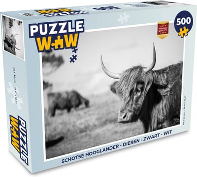 Puzzel Schotse Hooglander - Dieren - Zwart - Wit - Legpuzzel - Puzzel 500 stukjes