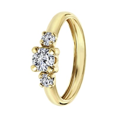 Lucardi Dames Ring met 3 zirkonia stenen - Ring - Cadeau - 14 Karaat Goud - Geelgoud