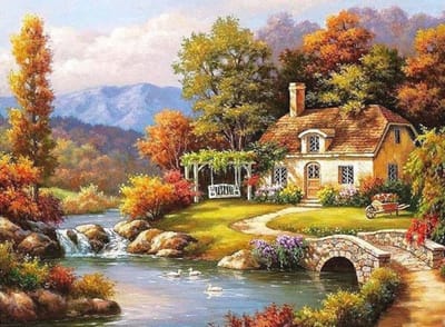 Diamond painting herfst landschap boerderijhuis 30x40cm vierkante steentjes