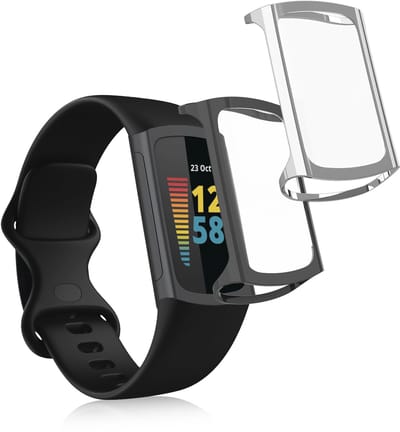 kwmobile 2x smartwatch hoes geschikt voor Fitbit Charge 6 / Charge 5 hoesje - Siliconen sporthorloge cover - Activity tracker case in zilver / donkergrijs