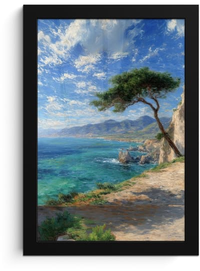Poster in lijst - Fotolijst 20x30 cm - Posters - Rotsen - Kustlijn - Boom - Bergen - Posterlijst zwart - Decoratie - Wanddecoratie woonkamer - Muurdecoratie slaapkamer