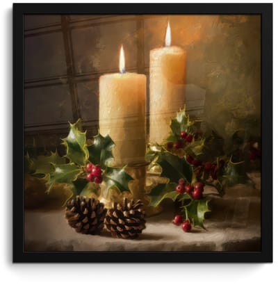 Poster in lijst - Fotolijst 40x40 cm - Posters - Kaarslicht - Kerst - Veelkleurig - Posterlijst zwart - Decoratie - Wanddecoratie woonkamer - Muurdecoratie slaapkamer - Kerstversiering - Kerstdecoratie voor binnen - Kerstmis