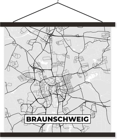 Posterhanger incl. Poster 60x60 cm - Schoolplaat - Duitsland - Stadskaart - Plattegrond - Braunschweig - Kaart - Textielposter - Zwarte latten - Stadskaart