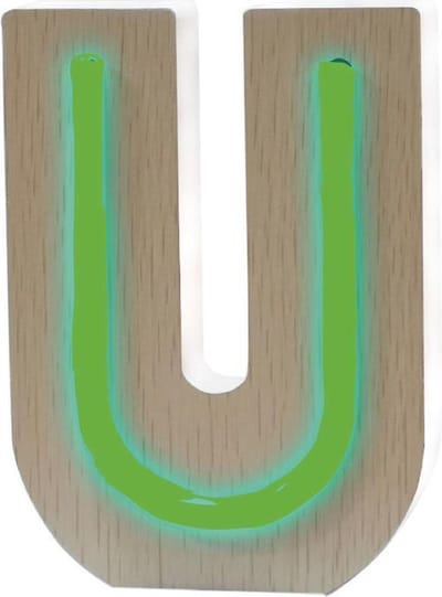 Piu Forty Wooden LED light  letter “U” with light Neon –  Pink color – AAA battery - 10,3×15,3 cm