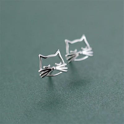 Boucles d'oreilles à tige simples et creuses en argent sterling 925 avec motif de chat barbu, style coréen, nouvelle collection E125 gray