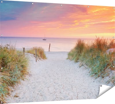 Gards Tuinposter Strand en Duinen bij Zonsondergang - 160x120 cm - Tuindoek - Tuindecoratie - Wanddecoratie buiten - Tuinschilderij