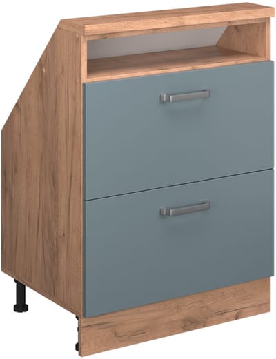 Vicco Rion Kast voor schuine wand – met 2 laden Blauw-grijs/gouden eik
