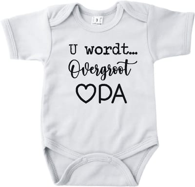 Baby romper met tekst zwangerschap aankondiging | U wordt overgroot opa | Wit | korte mouw | maat 56 cadeautje zwangerschap aankondiging bekendmaking |Cadeautje 100% katoen.