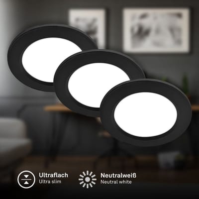 BRILONER Jeft – Set van 3 LED Inbouwspots – 4000K neutraal wit licht – 660Lm – 6W – zwart – Ø12 x 2,8 cm