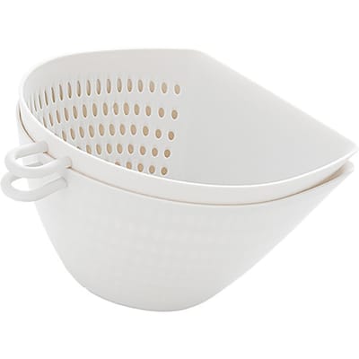 Groente Zeefmand Dubbele Laag Plastic Keuken Zeef Kom Set met Handvat voor Fruit Voedsel white