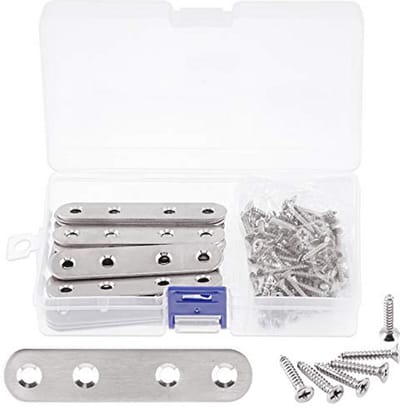 80mm RVS Platte Rechte Beugels met 80 Zelftappende Schroeven - Set van 20 voor Meubelreparatie en Bevestiging