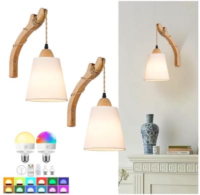LED-wandlampen voor binnen draadloos met accu - dimbaar -afstandsbediening - 3 kleurtemperaturen - witte stoffen kap wandlamp oplaadbaar- 2 Stuks