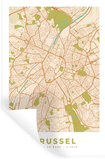 Muurstickers - Sticker Folie - Brussel - Stadskaart - Plattegrond - Kaart - Vintage - 20x30 cm - Plakfolie - Muurstickers Kinderkamer - Zelfklevend Behang - Zelfklevend behangpapier - Stickerfolie