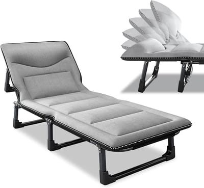 Vouwbaar Campingbed - Slaapbed Kampeer - Buiten Ontspannen - Verstelbare Rugleuning - 190x75cm - Zwart