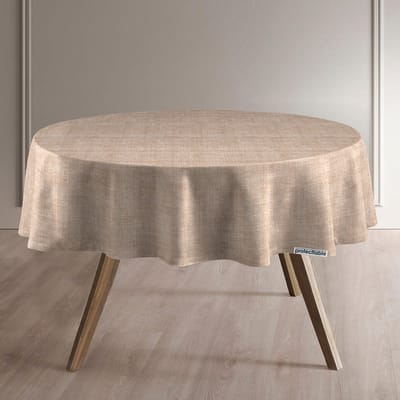 Protecttable - Rond Tafelzeil Linnenlook Beige Ø138cm - Tafelkleed Afwasbaar - Kunststof