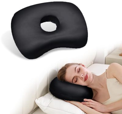 Orthopedisch Oorkussen voor Zijslapers - Donut Kussen met Gat voor Piercing Verzorging - Verlicht Oorpijn bij Ontsteking - Hoofdkussen Zijslaper - Ringkussen - Oorpijn Verlichten - Voor Iedere Slaaphouding - Orthopedisch Hoofdkussen - Zwart