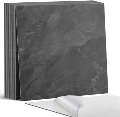 Coloray Plaktegels - Natuursteen textuur Zelfklevende Tegels - 20 cm x 20 cm - Zwart Plaktegels - 20 stuks - Vierkant PVC Tegels - Plaktegels Badkamer - Plaktegels Vloer - Vinyl Tegels Zelfklevend - Wandtegel Zelfklevend