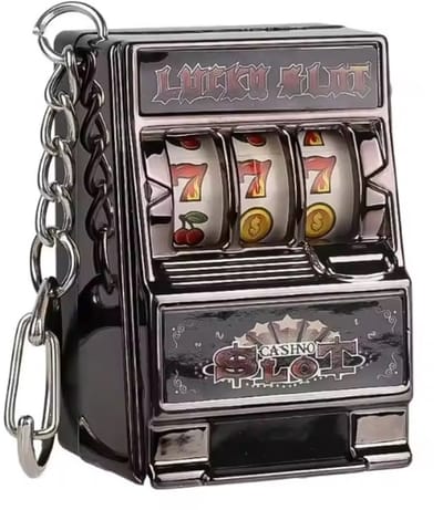 Fruitmachine Sleutelhanger I Slotmachine I Gokkast / Speelautomaat / Gokautomaat Sleutelhanger I Met Werkende Draaiende Wielen I Donkergrijs