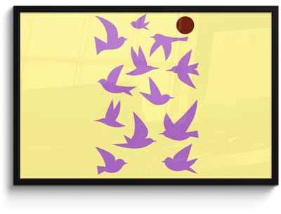 Poster in lijst - Fotolijst 90x60 cm - Posters - Vogels - Cirkel - Geel - Beweging - Posterlijst zwart - Decoratie - Wanddecoratie woonkamer - Muurdecoratie slaapkamer