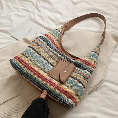 Grote Handgeweven Tas voor Vrouwen Nieuwe Mode Forenzen Tote Tas voor Vrouwen Ins Vakantie Strandtas voor Vrouwen gray