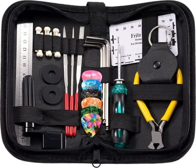 WiseGoods Premium Gitaar Reparatie Kit - Plectrum - Inbussleutel - Hoesje Plectrums - Snaren Winder - Schroevendraaier Gereedschap