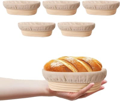 Rijsmanden Brood - Banneton Manden - Zuurdesem Bakken - Natuurlijk Rotan - 5 Stuks - Beige