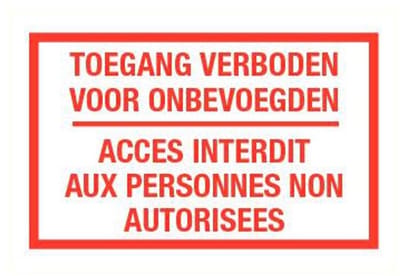 Toegang verboden voor onbevoegden bord met tekst - kunststof 400 x 250 mm