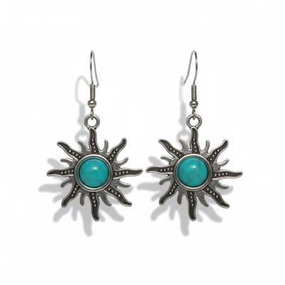 Aramat Jewels | Oorhangers | Turquoise Boho Oorhangers Zonvorm Antiek Zilver | | | |23mm | Staal | Volwassenen | Verkleurd niet