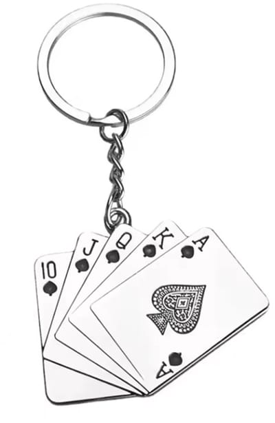 Poker Sleutelhanger - Kaartspel sleutelhanger - Kaarten Sleutelhanger - Zilverkleurig - 1 stuk - Pokerkaarten - CHPN