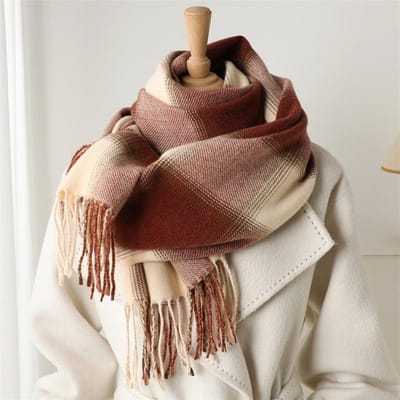 Luxe Warme Kasjmier Sjaal Voor Vrouwen Winter Mannen Sjaal Omwikkeling Pashmina Geruit Vrouwelijke Bufanda Echarpe Foulard Stolen 53x200 cm brown