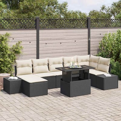 vidaXL - Tuinbank - Set - 8 - st - Zwart - en - Crème - poly - rattan