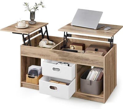 Salontafel met Opklapblad - Koffietafel Eettafel - Woonkamer Organisatie - Verborgen Opbergvakken - 113 cm x 58 cm